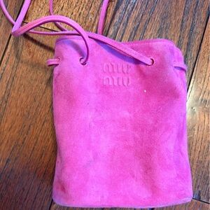 Miu Miu Bright Pink Suede Drawstring Pouch
